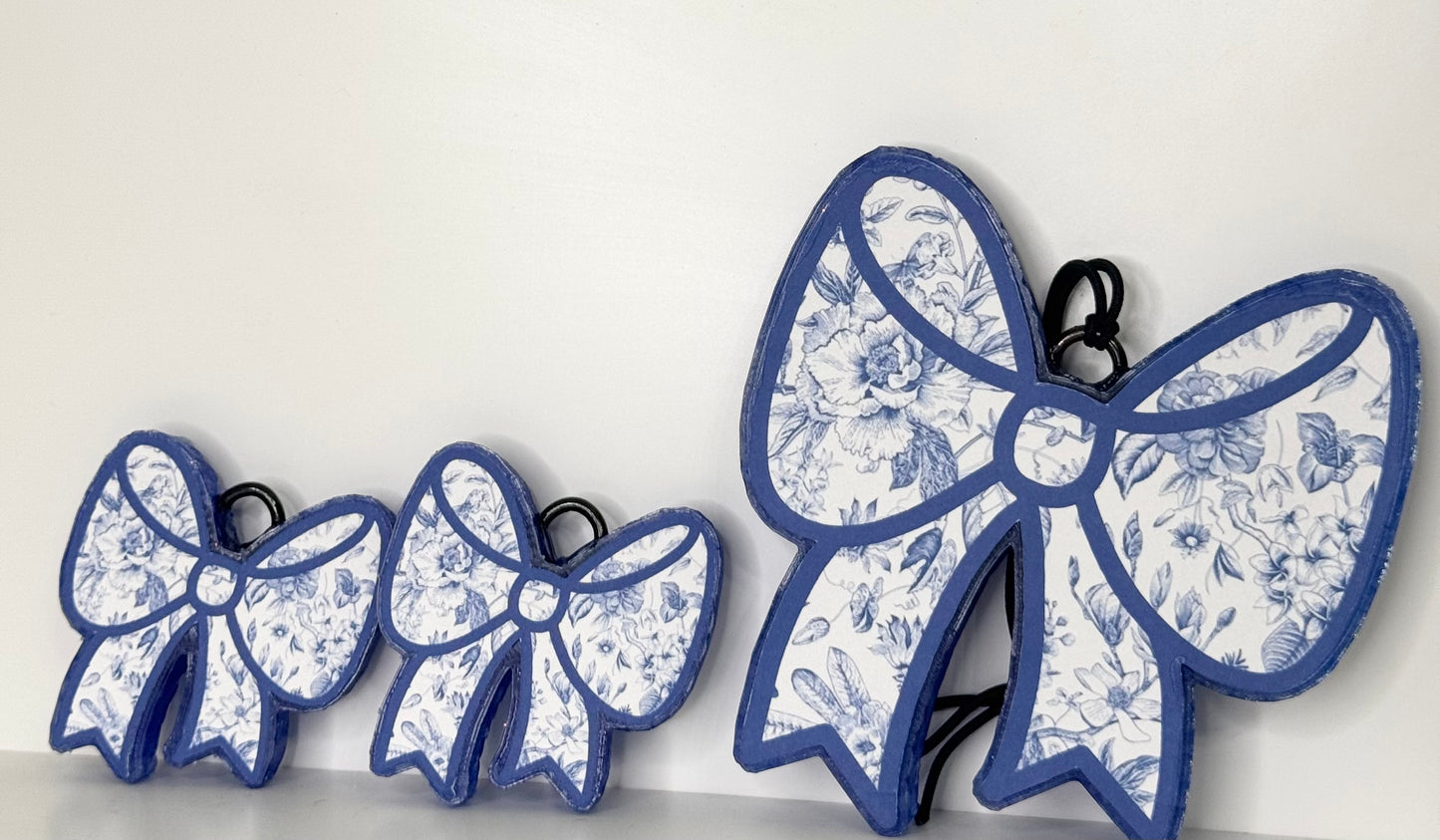 WHOLESALE - Blue & White Floral Bow Freshie