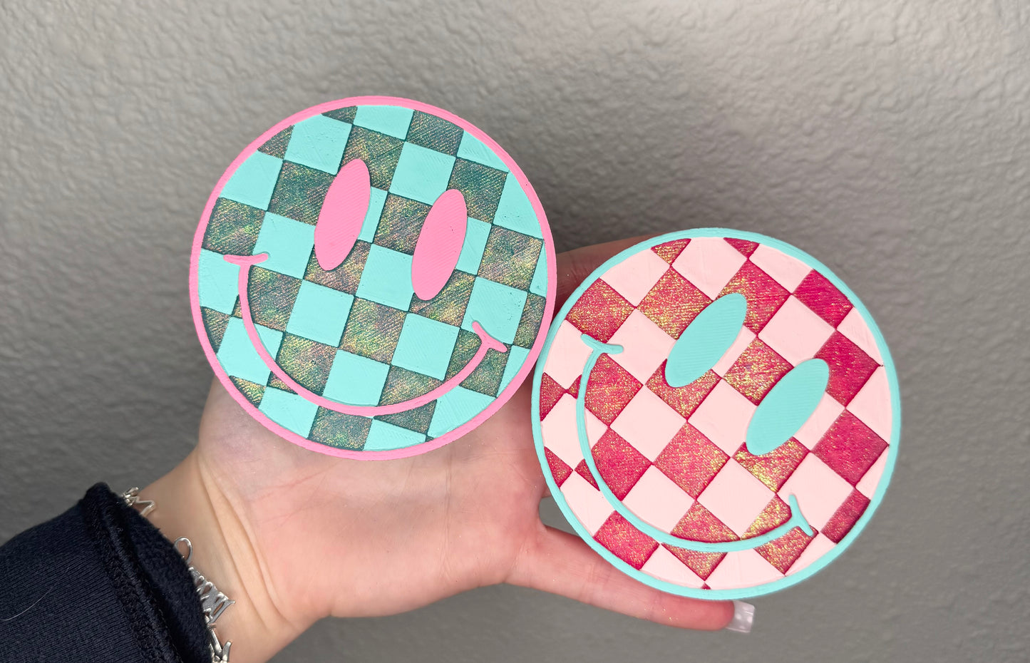 WHOLESALE - Round Checkered Smiley Face Freshie