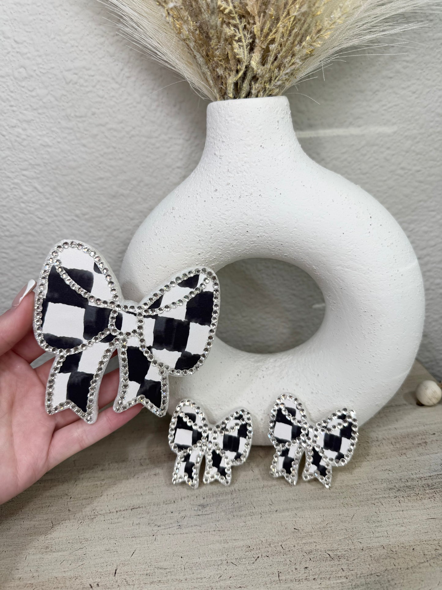 WHOLESALE - Checkered Bow Freshie (Rhinestones NOT INCLUDED) FULL SIZE FRESHIE, VENTS NOT INCLUDED!